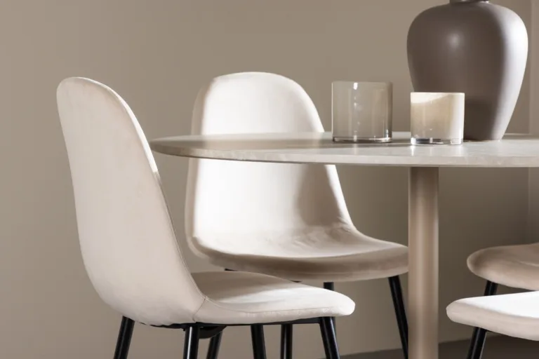 Ümmargune söögikomplekt Lycke laud ja 4 beeži velvetkattega Polar tooli (MDF, ø110 cm) - GR24387