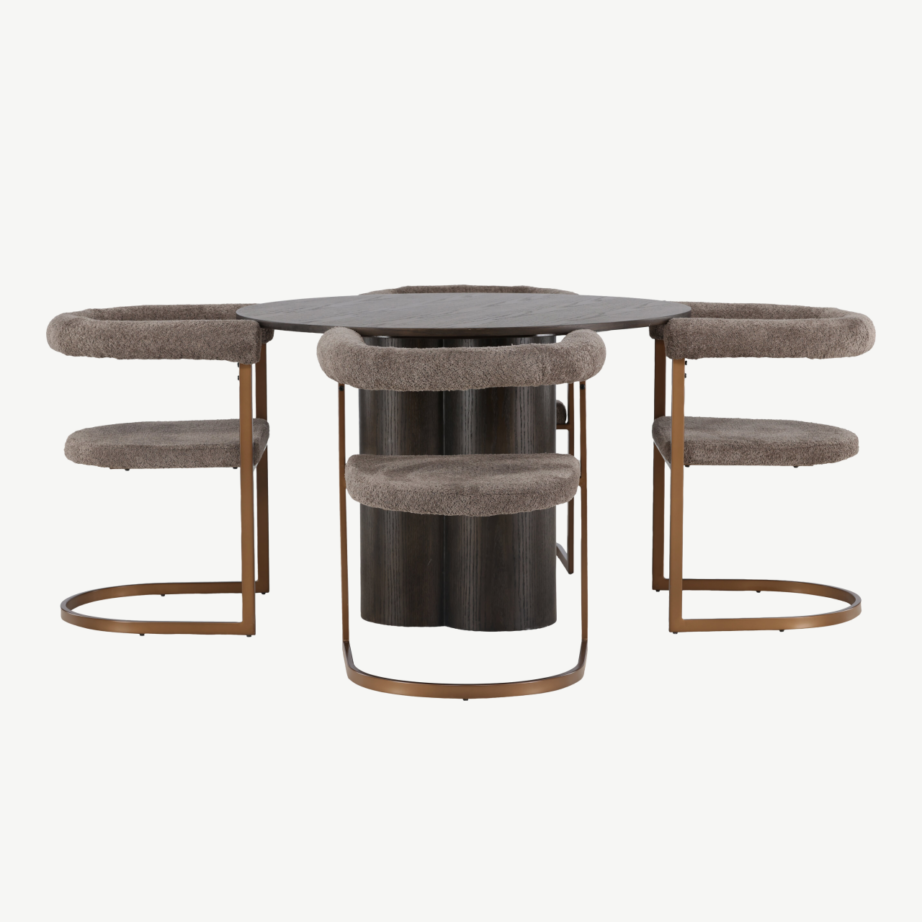 Ümmargune söögikomplekt Olivia ja bukleekangast toolid Morning (mokkatoon, ⌀110cm), GR23811 – 2