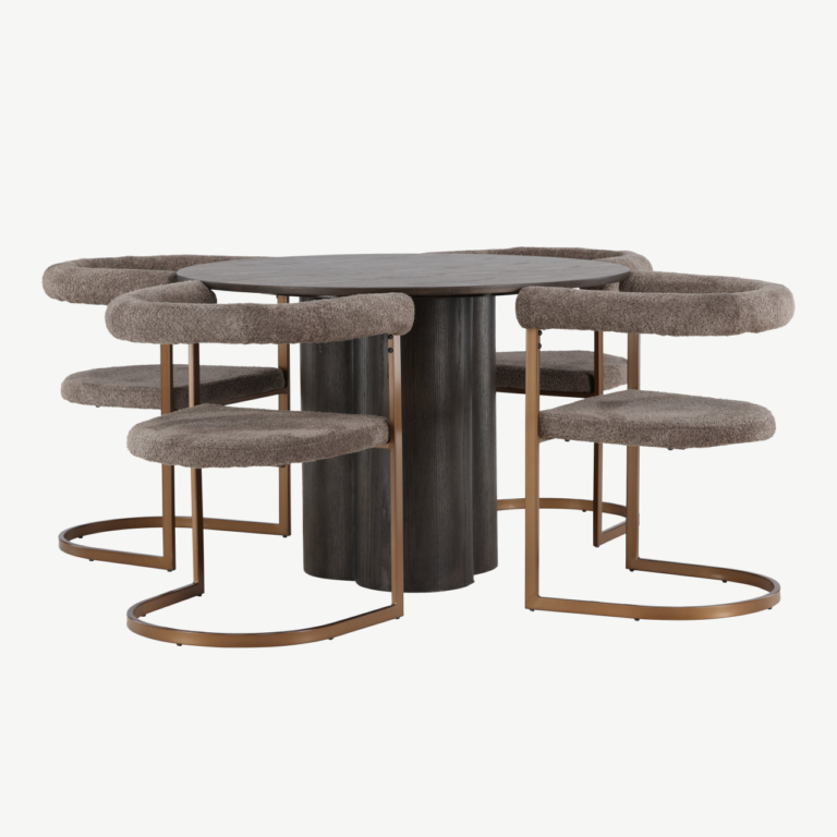 Ümmargune söögikomplekt Olivia ja bukleekangast toolid Morning (mokkatoon, ⌀110cm) - GR23811