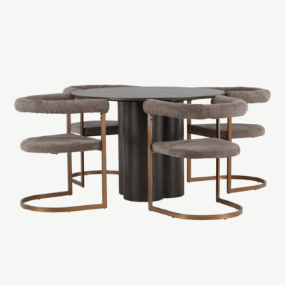 Ümmargune söögikomplekt Olivia ja bukleekangast toolid Morning (mokkatoon, ⌀110cm) - GR23811