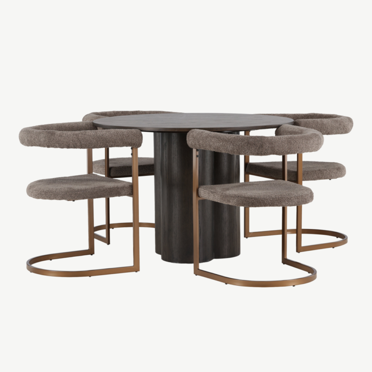 Ümmargune söögikomplekt Olivia ja bukleekangast toolid Morning (mokkatoon, ⌀110cm) - GR23811