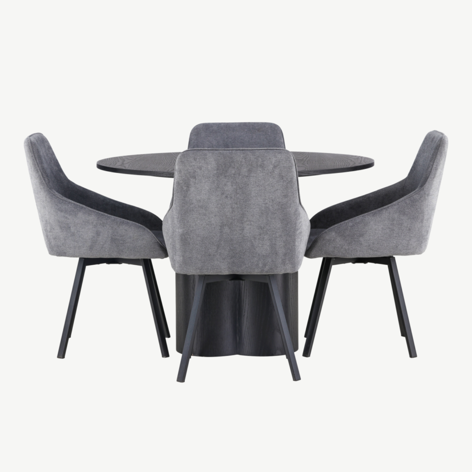 Ümmargune söögikomplekt Olivia lauaga ja Rosie hallid toolid (must, ø110cm), GR23832 – 2