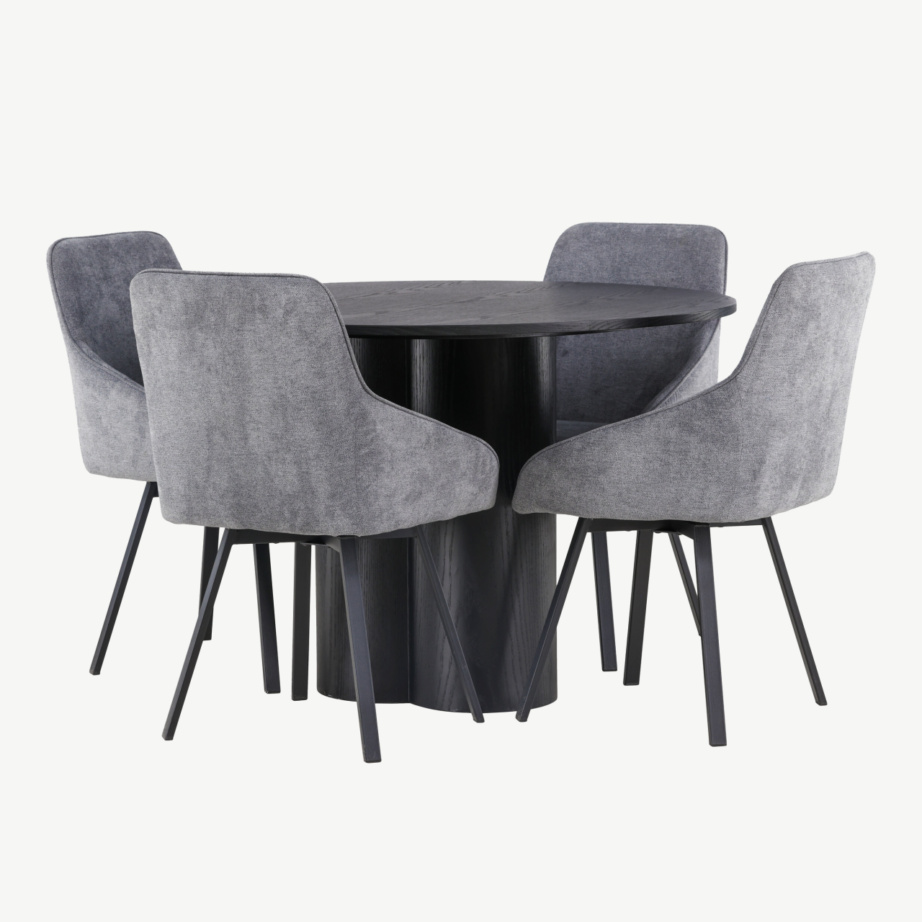 Ümmargune söögikomplekt Olivia lauaga ja Rosie hallid toolid (must, ø110cm), GR23832 – 3