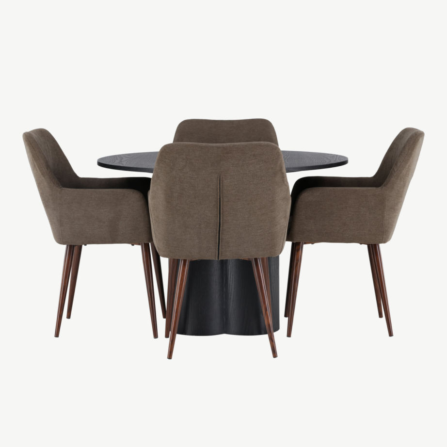 Ümmargune söögikomplekt Olivia musta MDF lauaga ja pruunide Tomorrow toolidega, GR23838 – 2