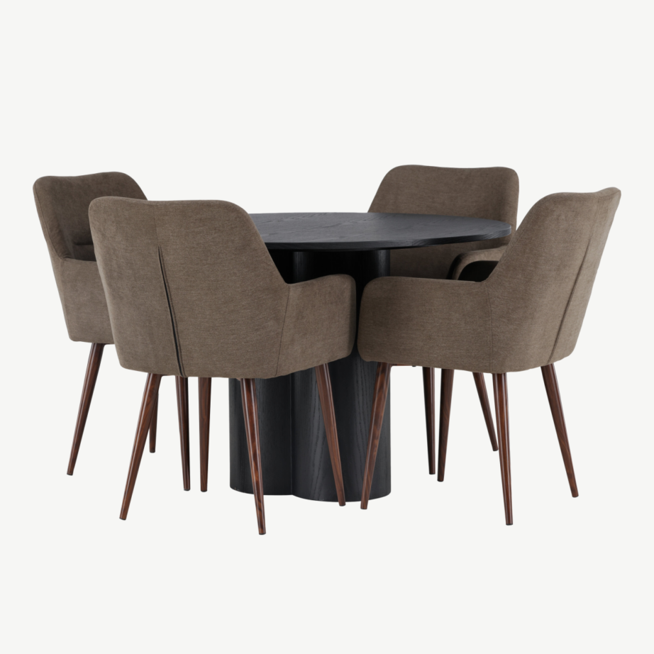 Ümmargune söögikomplekt Olivia musta MDF lauaga ja pruunide Tomorrow toolidega, GR23838 – 3