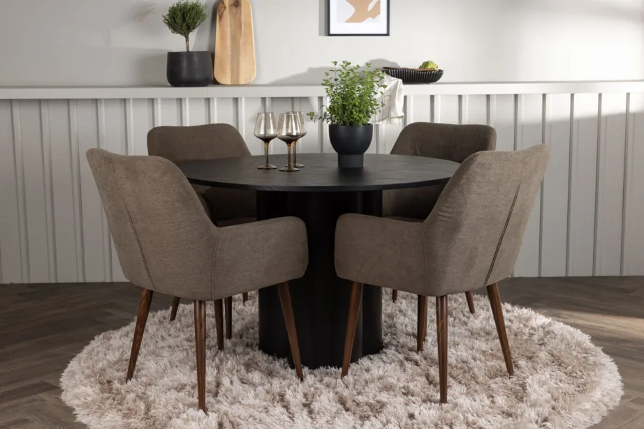 Ümmargune söögikomplekt Olivia musta MDF lauaga ja pruunide Tomorrow toolidega, GR23838 – 4