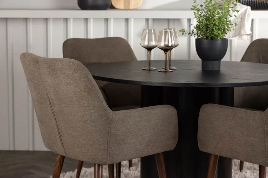 Ümmargune söögikomplekt Olivia musta MDF lauaga ja pruunide Tomorrow toolidega, GR23838 – 5