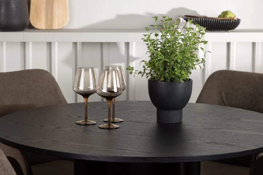 Ümmargune söögikomplekt Olivia musta MDF lauaga ja pruunide Tomorrow toolidega, GR23838 – 6