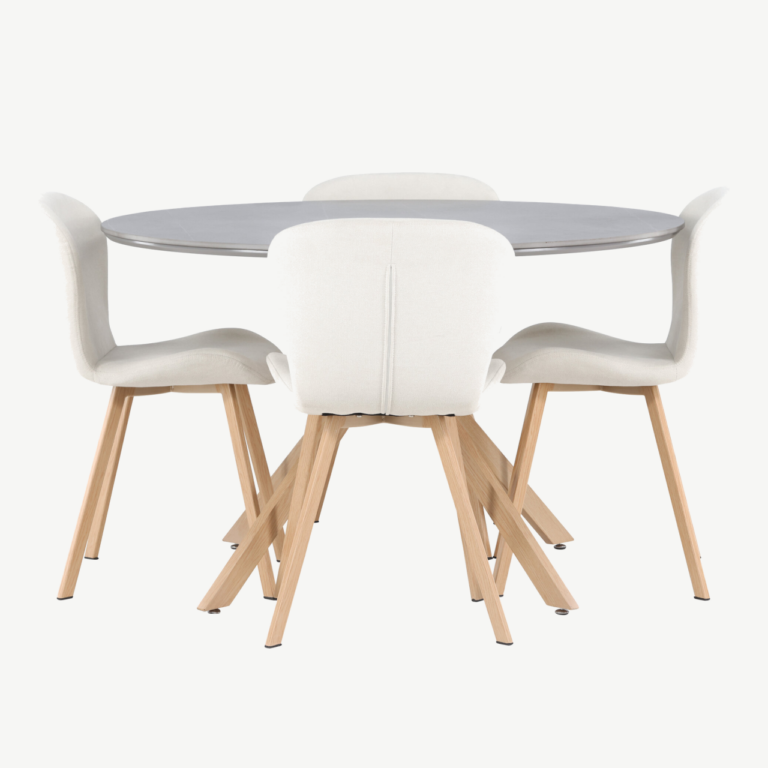 Ümmargune söögikomplekt Piazza halli spraystone lauaga ja beežide Lilja toolidega (⌀120 cm) - GR23749