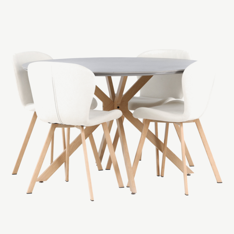 Ümmargune söögikomplekt Piazza halli spraystone lauaga ja beežide Lilja toolidega (⌀120 cm) - GR23749