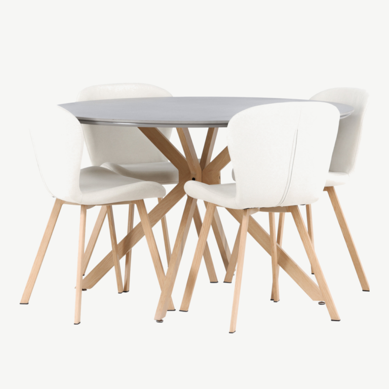 Ümmargune söögikomplekt Piazza halli spraystone lauaga ja beežide Lilja toolidega (⌀120 cm) - GR23749