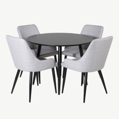 Ümmargune söögikomplekt Plaza (must laud, helehallid toolid, ø100cm) - GR24115