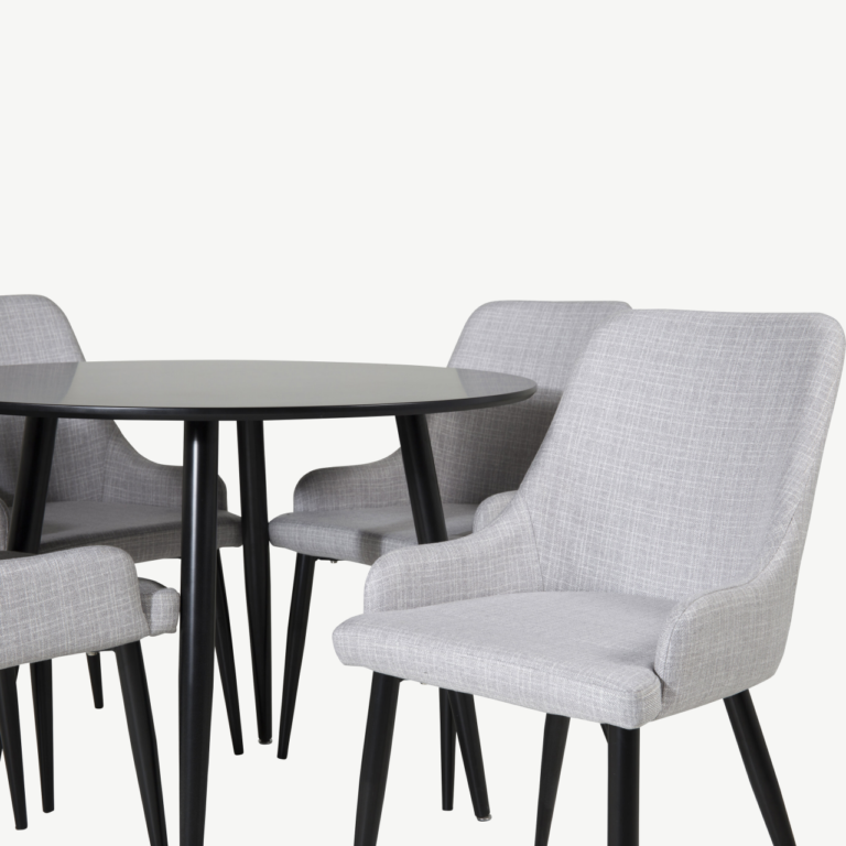 Ümmargune söögikomplekt Plaza (must laud, helehallid toolid, ø100cm) - GR24115