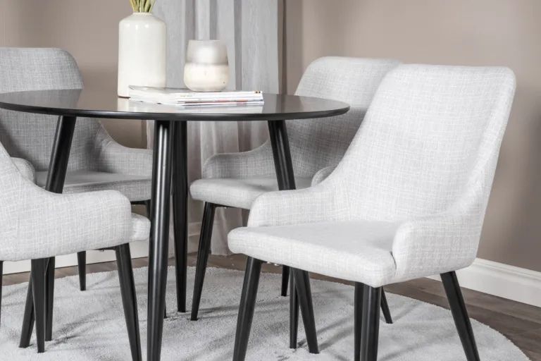 Ümmargune söögikomplekt Plaza (must laud, helehallid toolid, ø100cm) - GR24115