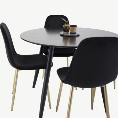 Ümmargune söögikomplekt Plaza musta MDF-laua ja sametist Polar toolidega - GR24138