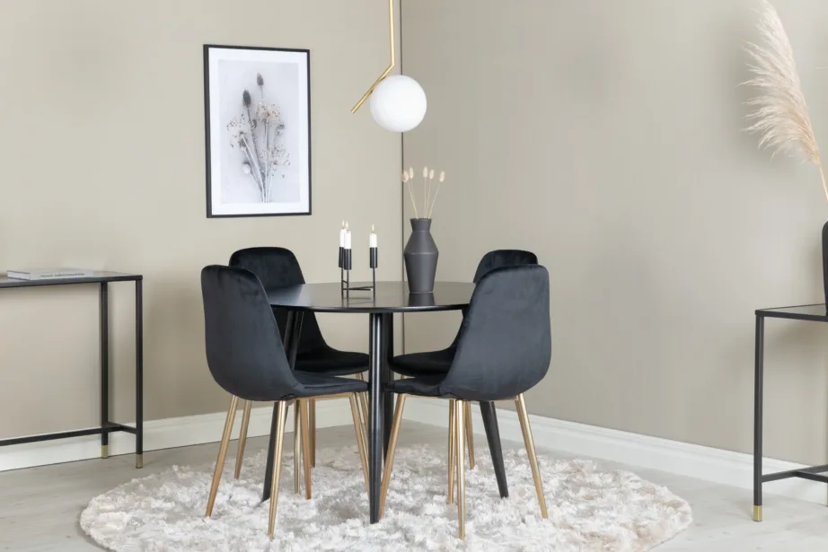 Ümmargune söögikomplekt Plaza musta MDF-laua ja sametist Polar toolidega, GR24138 – 2