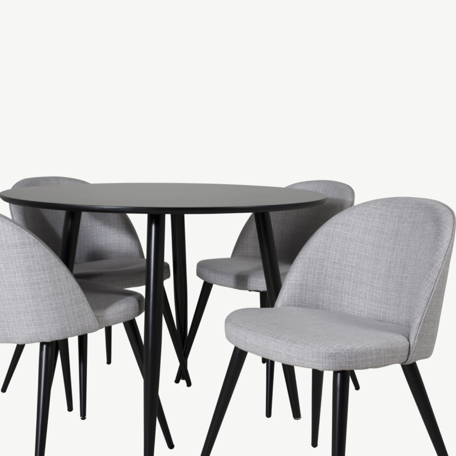 Ümmargune söögikomplekt Plaza musta MDF-lauaga ja hallide velvetkangast toolidega, GR24124 – 2