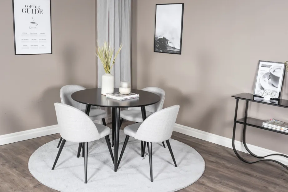 Ümmargune söögikomplekt Plaza musta MDF-lauaga ja hallide velvetkangast toolidega, GR24124 – 3