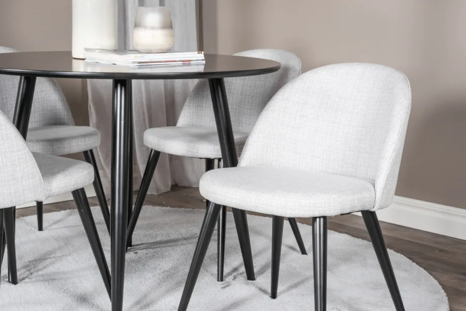 Ümmargune söögikomplekt Plaza musta MDF-lauaga ja hallide velvetkangast toolidega, GR24124 – 4