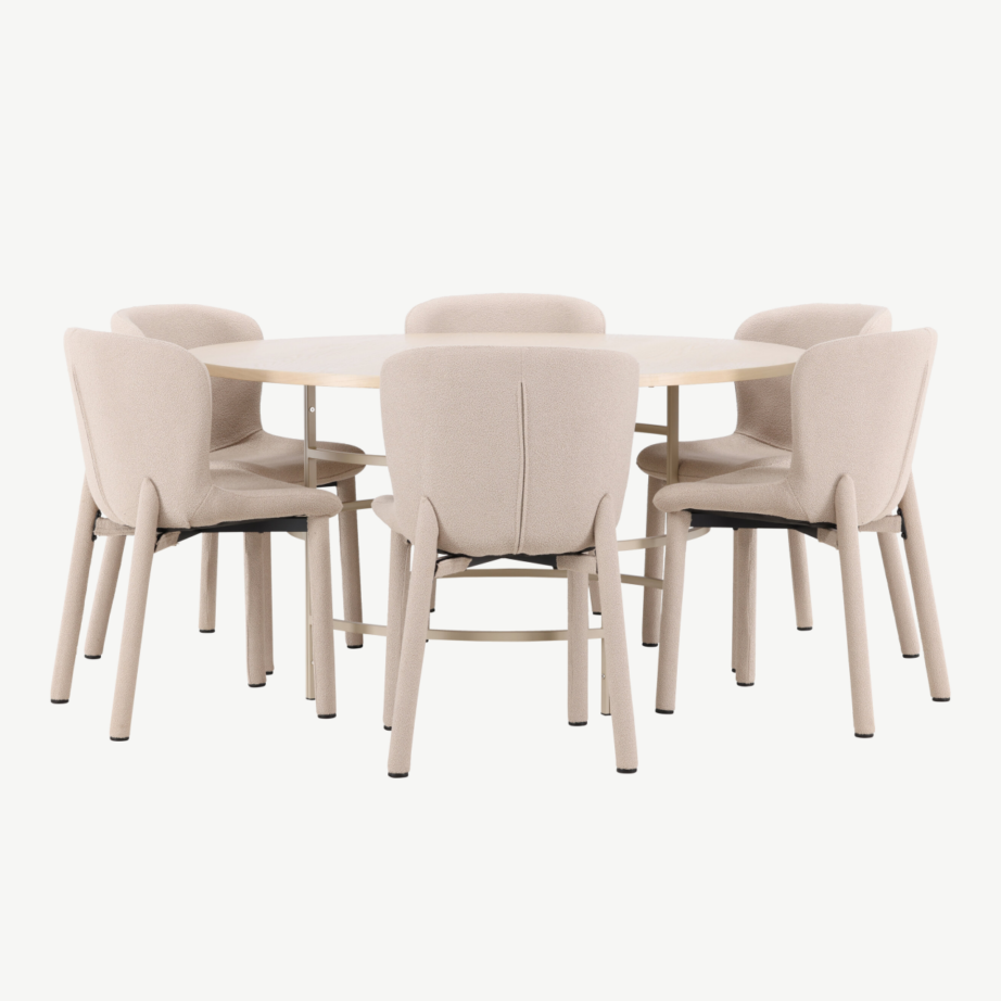 Ümmargune söögikomplekt: heledatooniline Copenhagen laud ja 6 beežist buklee tooli Astoria, GR24752 – 3