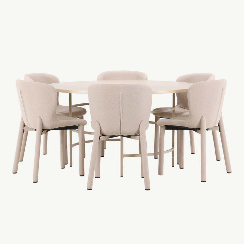 Ümmargune söögikomplekt: heledatooniline Copenhagen laud ja 6 beežist buklee tooli Astoria, GR24752 – 7