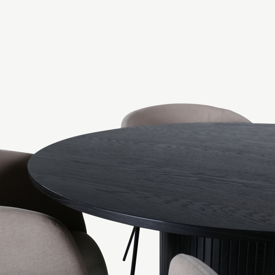 Ümmargune söögilaua ja toolide komplekt Bianca (must laud, beežid toolid), GR22226 – 4