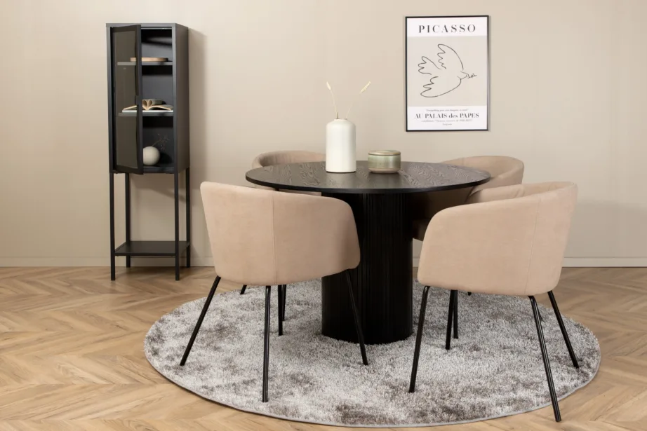 Ümmargune söögilaua ja toolide komplekt Bianca (must laud, beežid toolid), GR22226 – 2