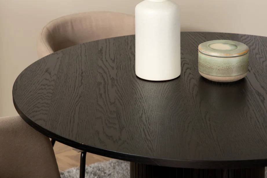 Ümmargune söögilaua ja toolide komplekt Bianca (must laud, beežid toolid), GR22226 – 6