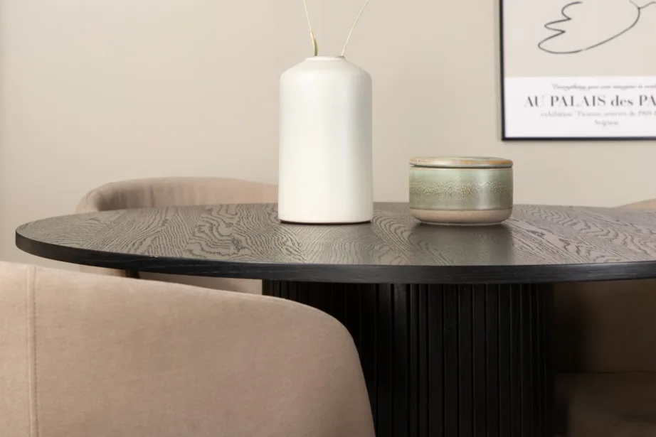 Ümmargune söögilaua ja toolide komplekt Bianca (must laud, beežid toolid), GR22226 – 7