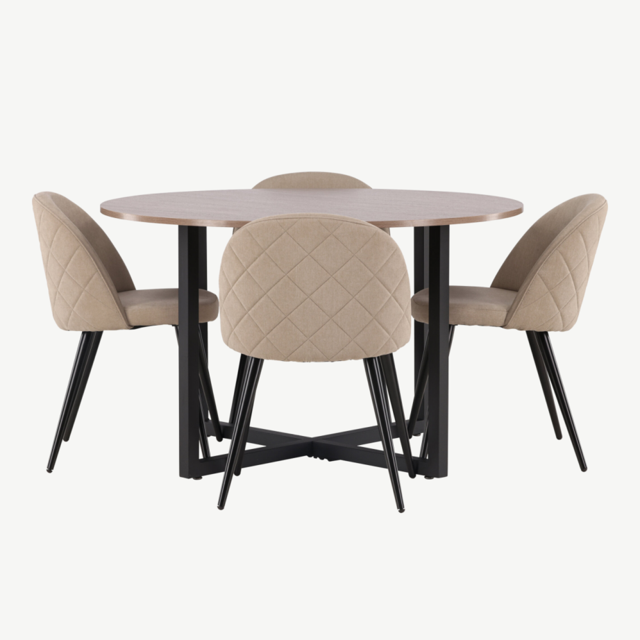 Ümmargune söögilaua ja toolide komplekt Durango (pähkli toon, beežid velvetkangast toolid, ø120cm), GR22943 – 2