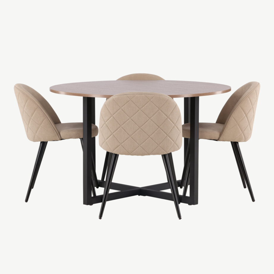 Ümmargune söögilaua ja toolide komplekt Durango (pähkli toon, beežid velvetkangast toolid, ø120cm), GR22943 – 7