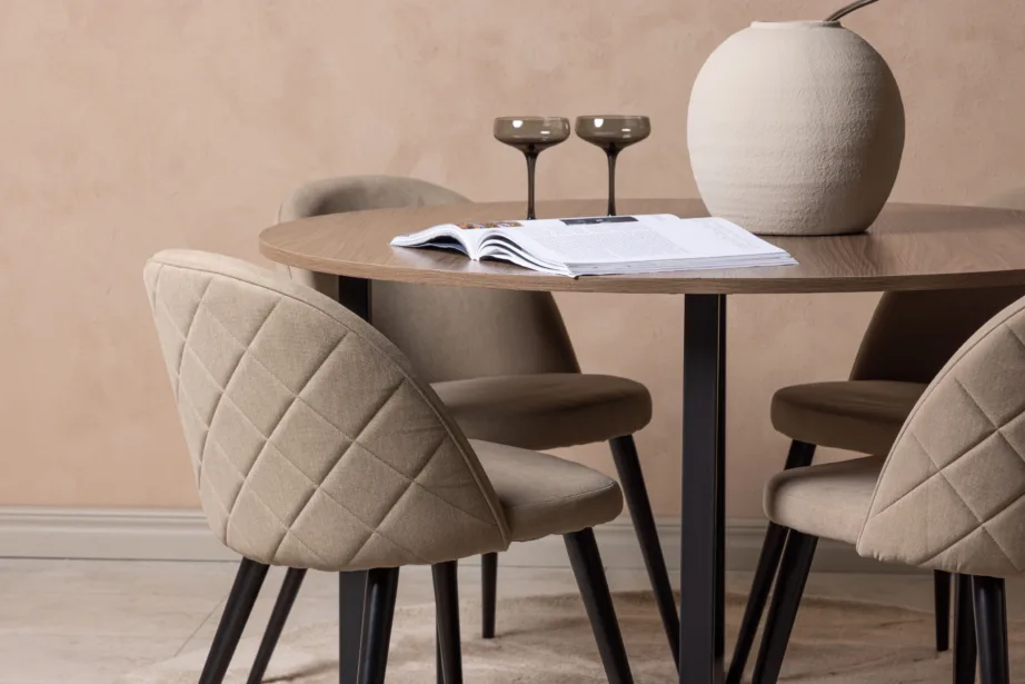 Ümmargune söögilaua ja toolide komplekt Durango (pähkli toon, beežid velvetkangast toolid, ø120cm), GR22943 – 9