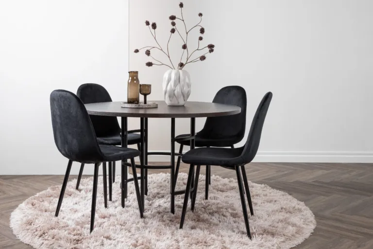 Ümmargune söögilaua komplekt Copenhagen (mokka viimistlus, mustad velvettoolid) - GR22849
