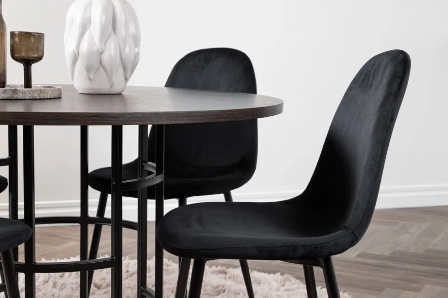 Ümmargune söögilaua komplekt Copenhagen (mokka viimistlus, mustad velvettoolid), GR22849 - 9