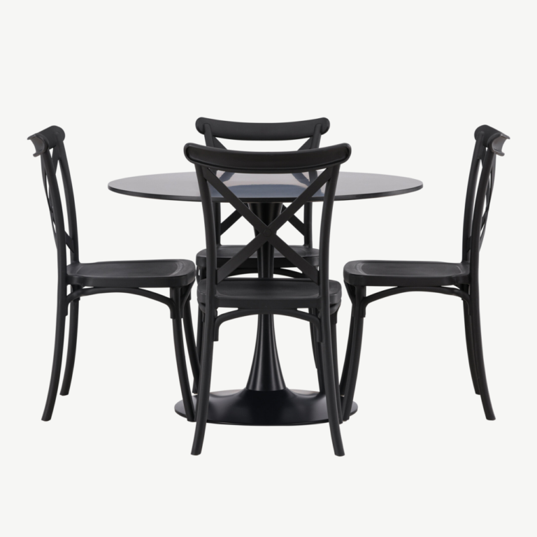 Ümmargune söögilaua komplekt Glade (must MDF, 4 musta plastiktooli) - GR23133