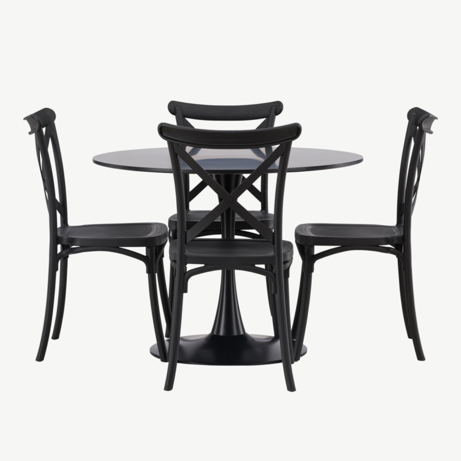 Ümmargune söögilaua komplekt Glade (must MDF, 4 musta plastiktooli), GR23133 – 2