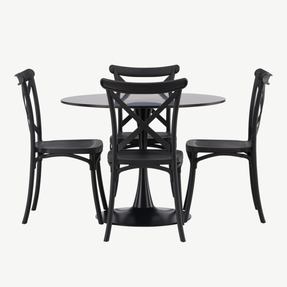 Ümmargune söögilaua komplekt Glade (must MDF, 4 musta plastiktooli), GR23133 – 5
