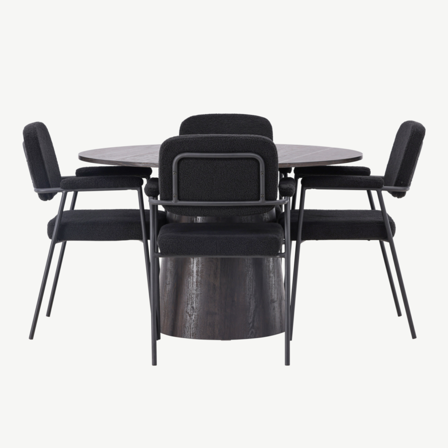 Ümmargune söögilaua komplekt Lanzo mokkatoonis lauaga ja mustade Yesterday toolidega (ø120cm), GR23478 – 2