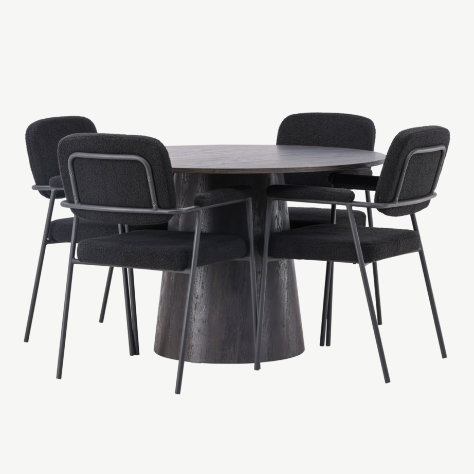 Ümmargune söögilaua komplekt Lanzo mokkatoonis lauaga ja mustade Yesterday toolidega (ø120cm), GR23478 – 3