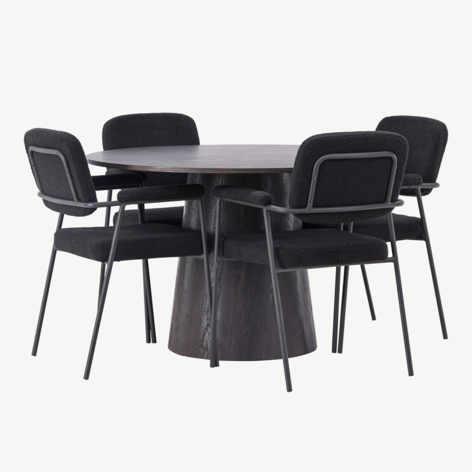 Ümmargune söögilaua komplekt Lanzo mokkatoonis lauaga ja mustade Yesterday toolidega (ø120cm), GR23478 – 4