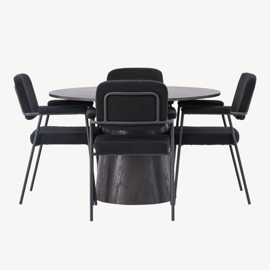 Ümmargune söögilaua komplekt Lanzo mokkatoonis lauaga ja mustade Yesterday toolidega (ø120cm), GR23478 – 5