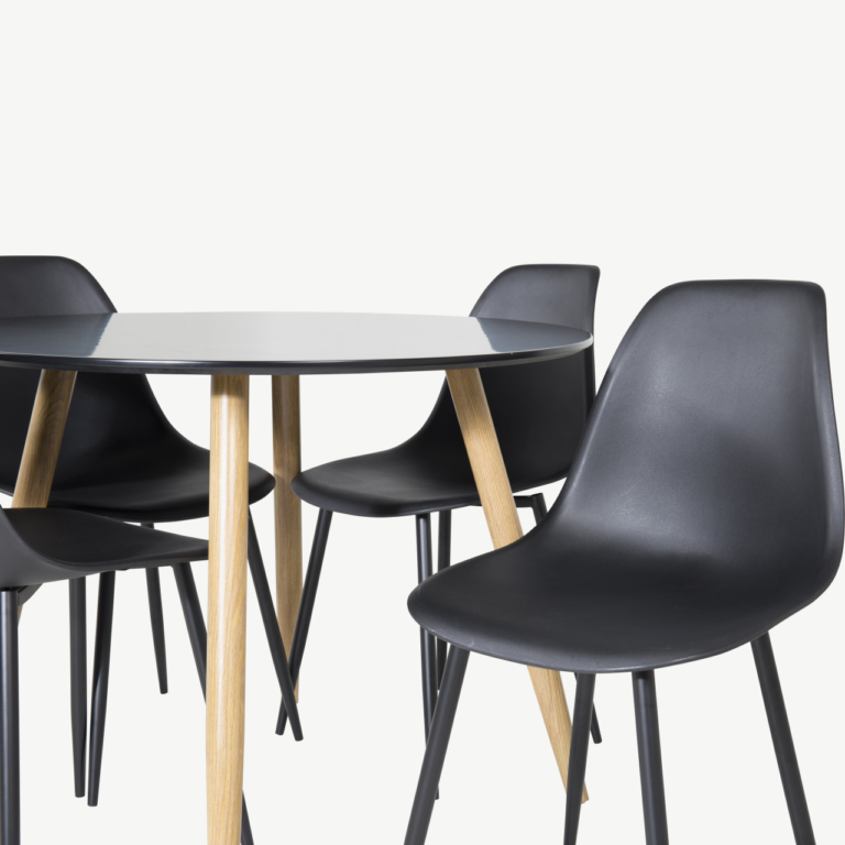 Ümmargune söögilaua komplekt Plaza musta MDF lauaga ja Polar toolidega - GR24095