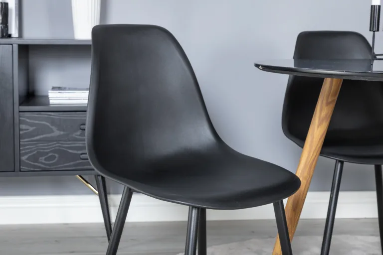Ümmargune söögilaua komplekt Plaza musta MDF lauaga ja Polar toolidega - GR24095