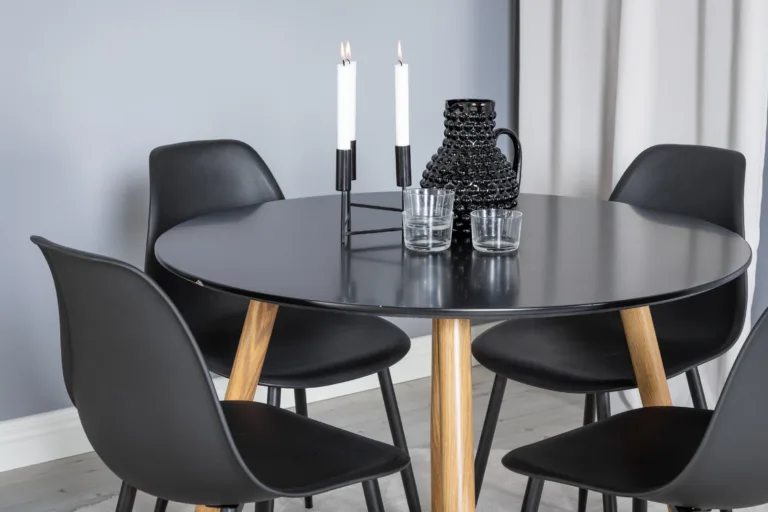 Ümmargune söögilaua komplekt Plaza musta MDF lauaga ja Polar toolidega - GR24095