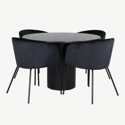 Ümmargune söögilauakomplekt Bianca musta viimistlusega laud ja neli Berit sametist tooli - GR22502