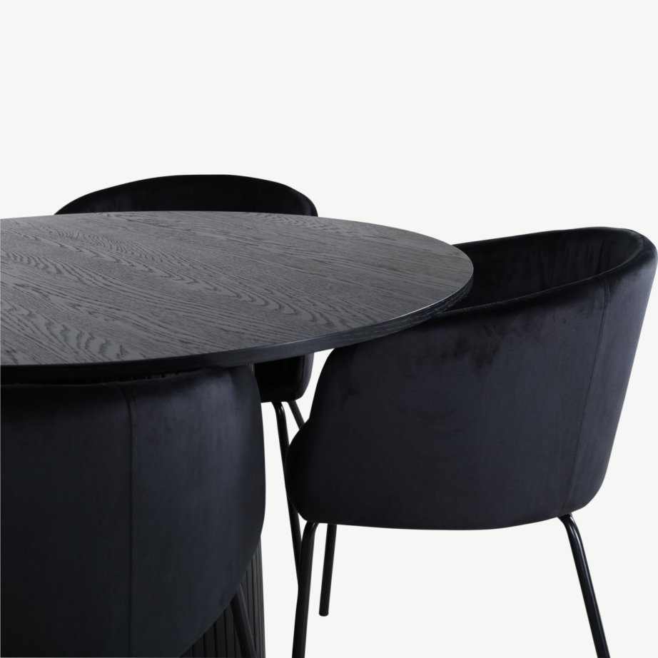 Ümmargune söögilauakomplekt Bianca musta viimistlusega laud ja neli Berit sametist tooli, GR22502 – 3