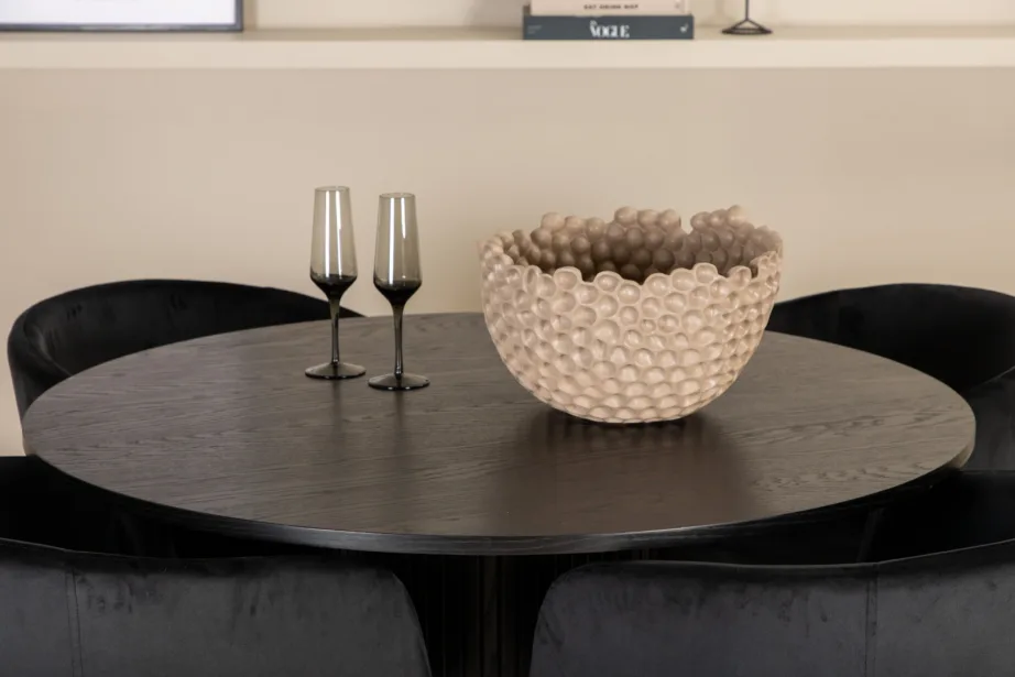 Ümmargune söögilauakomplekt Bianca musta viimistlusega laud ja neli Berit sametist tooli, GR22502 – 6