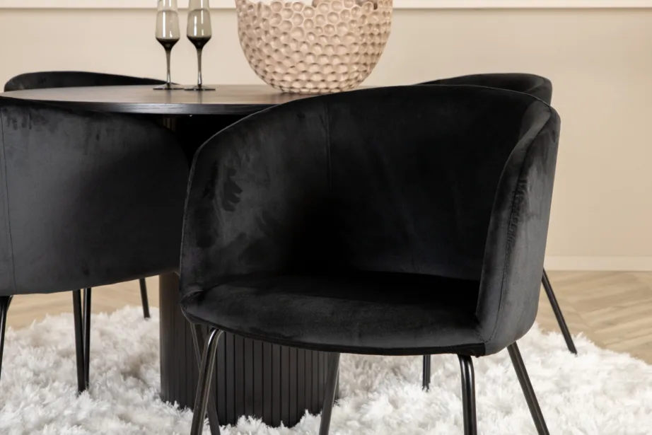 Ümmargune söögilauakomplekt Bianca musta viimistlusega laud ja neli Berit sametist tooli, GR22502 – 8
