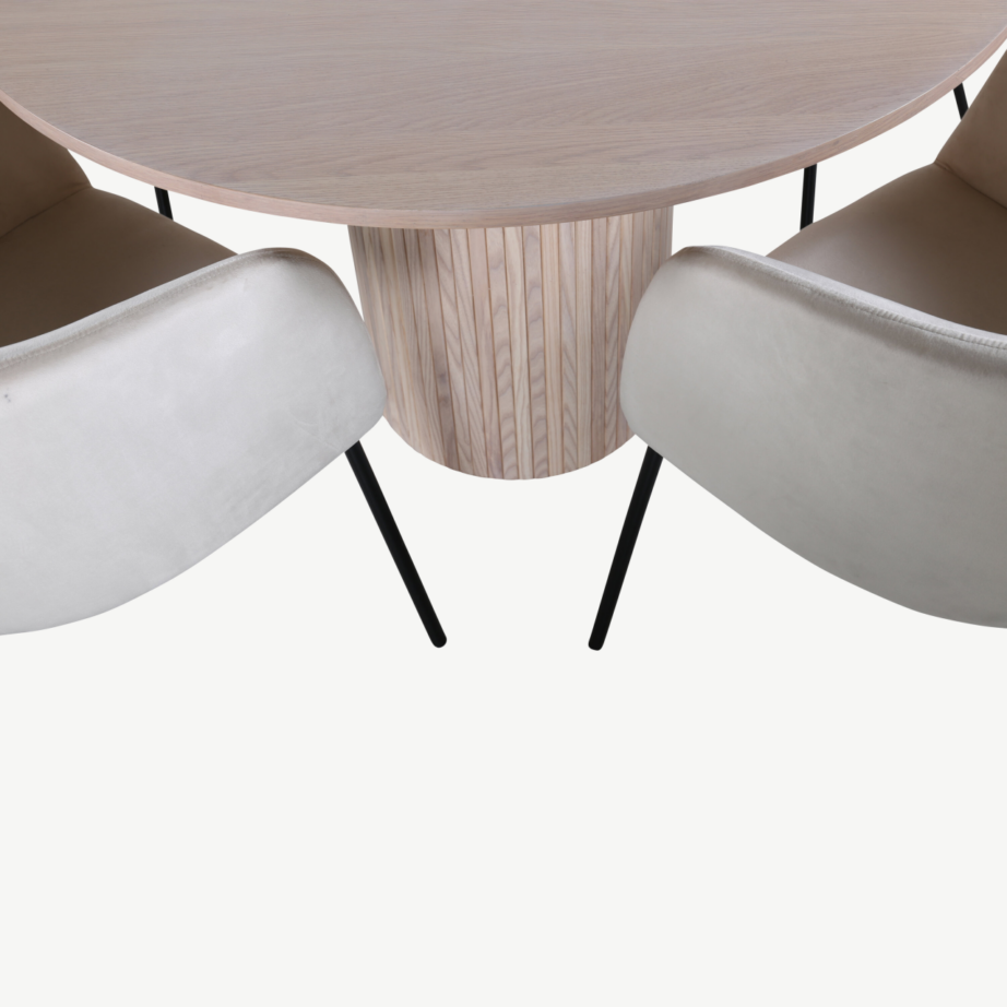 Ümmargune söögilauakomplekt Bianca valge peitsiga lauaga ja 4 beeži Berit velvetist tooliga, GR22206 – 3