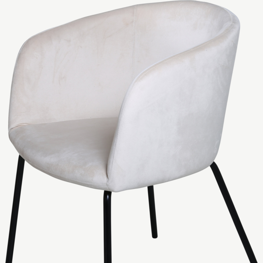 Ümmargune söögilauakomplekt Bianca valge peitsiga lauaga ja 4 beeži Berit velvetist tooliga, GR22206 – 4